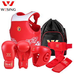 Wesing Professional 6Pcs Set Sanda Protective Gear Full Set Head Protection Chest Guard Boxing Gloves